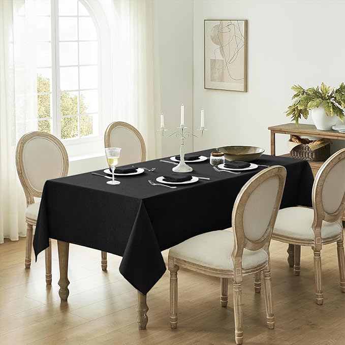 Softalker Black Tablecloths Rectangular 84x60 inch Linen Textured Table Cloth Waterproof, Stain and Wrinkle Resistant, Outdoor Table Cloth for 6 Foot Rectangle Tables Decor for Party Holiday Birthday