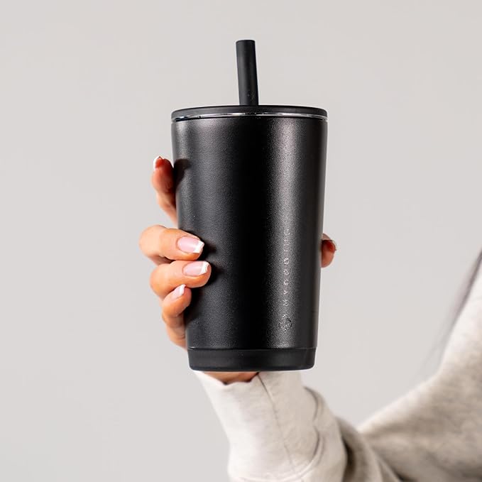 HydroJug Everyday Tumbler 14 oz – Ceramic-Lined Insulated Tumbler with Straw and Soft-Touch Lid, Cup Holder Friendly, Double-Wall Vacuum Insulation, Reusable Travel Cup – Black