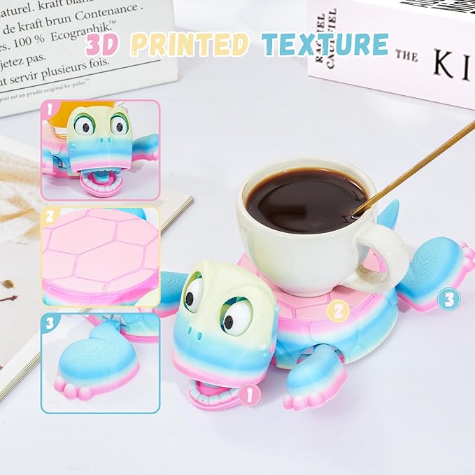 3D Printed Funny Turtle Coasters - Colorful Wacky Turtle Coaster Stress Relief Toys, Desktop Decorations for Home, Office, Party, One Piece (Athenian Stone)