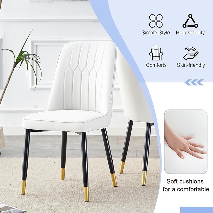 Round Dining Table Set for 4, 45" Modern Faux Marble Kitchen Table and Upholstered Chairs, 5 Piece Small Circle Dinette Set for Dining Room, Kitchen (White)