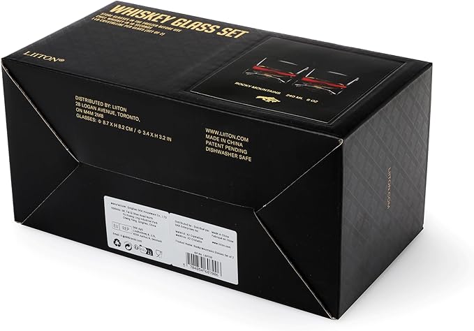 LIITON Rocky Mountains Heavy Crystal Whiskey Glasses Gift Set of 2, Thick Freezable Bourbon Glass 1lb Each, Premium Whiskey Gifts for Men, Frozen Crystal Chills Cocktails, 10 oz
