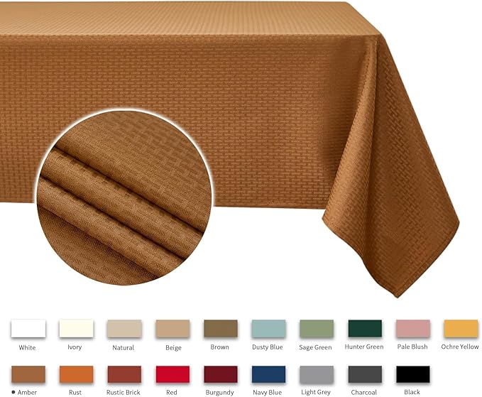maxmill Fall Tablecloth Waterproof Spillproof Wrinkle Resistant Soft Weaved Texture Table Cloth for Harvest Thanksgiving Dinner and Party Indoor and Outdoor Use, Square 60 x 60 Inch, Amber