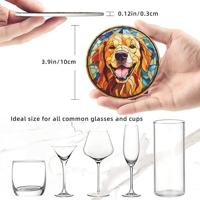 Drink Coaster Set of 6, Golden Retriever Dog Mom Lover Gift,Leather Drink Coasters with Holder,6 Pack Cup/Bar/Drink Coasters for Table/Drinks/Coffee Protection Housewarming Gift
