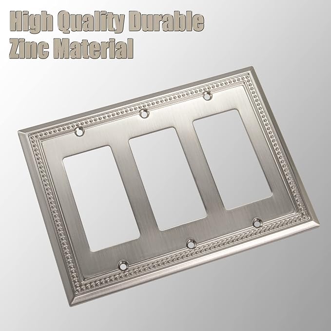 Henne Bery Sunken Pearls Heavy Duty Decorative Wall Plate Switch Plate Outlet Cover (Triple Decorator, Satin Nickel)