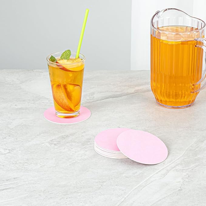 Restaurantware Paper Coasters 100 Pack of 4 Inch Disposable Beverage Coasters Absorbent for Hot and Cold Drinks Pink Coffee Cup Essentials for Table Decor, Kitchen, Home Patio or Living Room