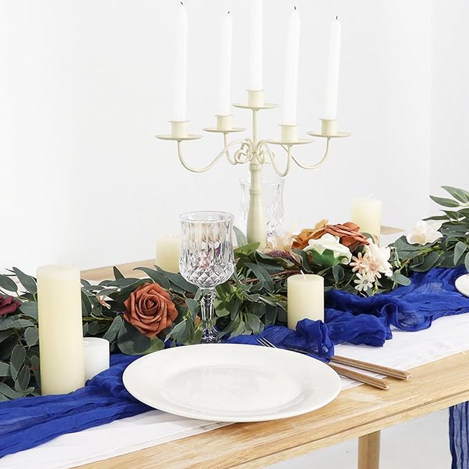 FUHSY Blue Cheesecloth Table Runner 5 Pack 10FT Cheese Cloth Table Runner Rustic Gauze Cheesecloth Table Runner Royal Blue Runners for Tables Boho Table Decorations for Wedding Birthday Party Events