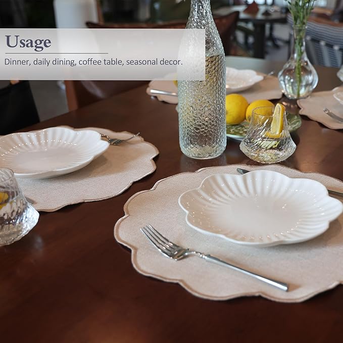 AHHFSMEI Round Faux Linen Placemats Set of 8 Waterproof Table Mats Heat Resistant Non-Slip and Stain Proof for Kitchen Dining Elegant Decor (Beige,8)
