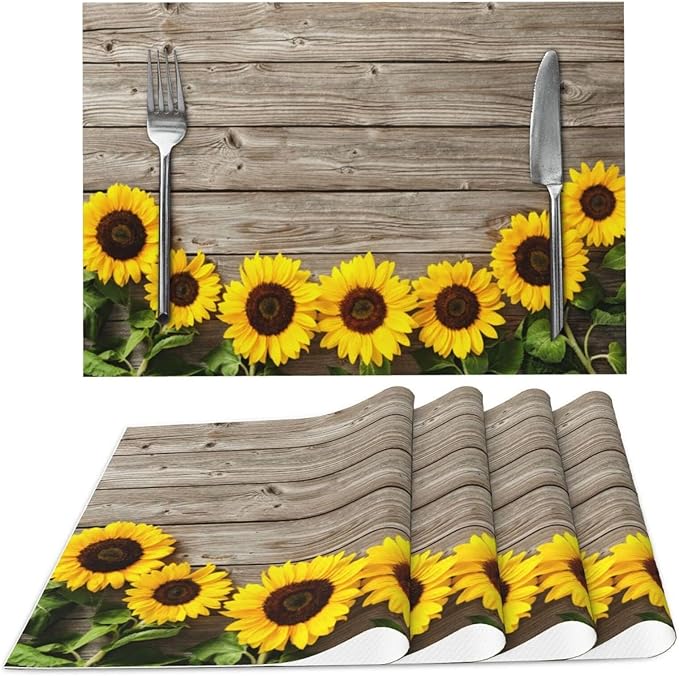 Sunflower Placemats Set of 4 Washable Table Place Mats for Dining Kitchen Party Decor