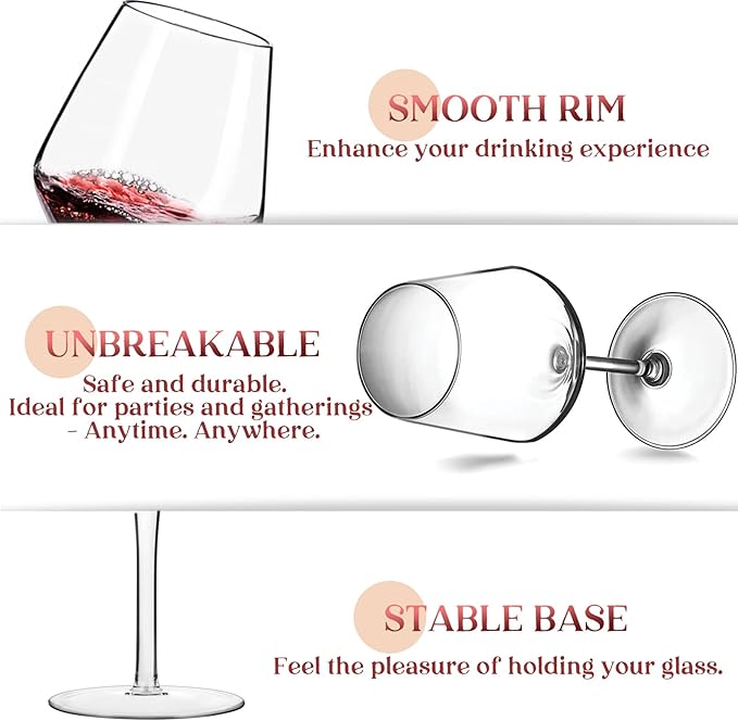 Plastic Wine Glasses Set of 6(15oz) |Unbreakable Wine Glasses with Stem|100% Tritan & BPA Free |Dishwasher Safe| Awesome For Pool, Beach, Travel, Pool, Camping, Beach, Picnic, Everyday Use.