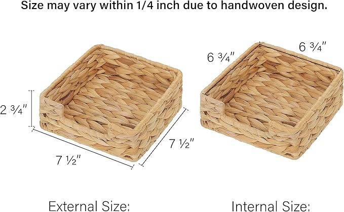 StorageWorks Water Hyacinth Guest Towel Holder for Bathroom, Wicker Napkins Baskets for Dinning Room, Rattan Napkin Holders for Tables, 7 ½"L x 7 ½"W x 2 ¾"H, 1 Pack