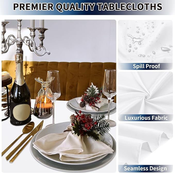 PureFit 10 Pack Rectangle White Table Cloths 60 x 102 Inch for 6Ft Tables, Stain and Wrinkle Resistant Table Linens for Home Use, Wedding, Party, Banquet and Camping