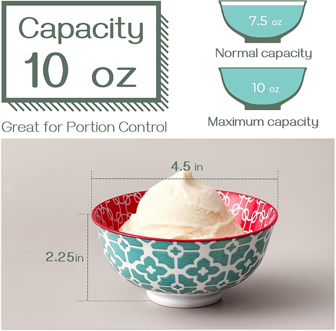 DOWAN 10 oz Small Bowls Set of 6 - Ceramic Ice Cream Bowls, Small Dessert Bowls for Cereal, Snacks, Dipping Bowl for Kirchen, Decorative Bowls, Dishware and Microwave Safe, Portion Control Bowl