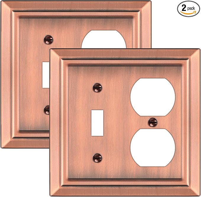 Metal Wall Plate for Electrical Outlets, Decorative Antique Copper Switch Plates Outlet Cover, Light Switch Cover Plate, 2-Gang Wall Plates (Toggle/Duplex, 2 Pack)