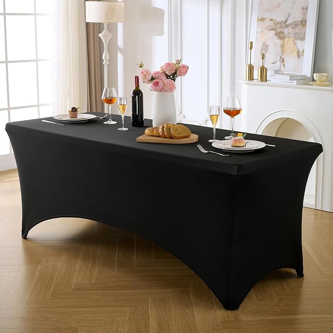 VidaFete Spandex Tablecloth 6 Pack 6FT, Fitted Stretch Table Cover for Rectangle Tables, Wrinkle Resistant and Washable Tablecloths for Outdoor, Picnic, Party, Wedding, Banquet, Birthday, Black