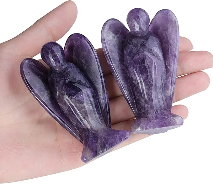 YATOJUZI 3" Amethyst Angel Decor Big Hand-Carved Angels Guardian Sculpture Statue Figurines Natural Crystal Stones and Healing Crystals Purple Home Room Office Desk Decoration Wisdom Gifts for Women