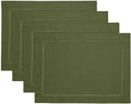 Solino Home Linen Cloth Placemats Set of 4-100% Pure Linen Hemstitch Olive Placemats 14 x 19 Inch - Classic Hemstitch Table Place Mats