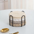 8 Pcs Drink Coasters with Holder, Handwoven Cotton Coasters Set Stackable Absorbent Minimalist Home Decor for Table, Cup, Mug (Black and Beige)