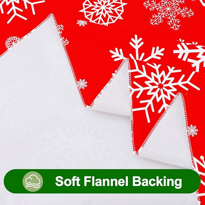 Smiry Christmas Rectangle Table Cloth, Waterproof Vinyl Tablecloth with Flannel Backing, Wipeable Snowflake Plastic Tablecloths for Christmas Table Decorations, (52"x70", Christmas Red)