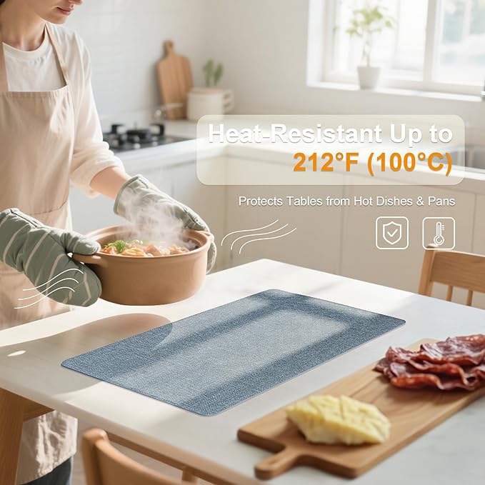 Heat Resistant Placemats Set of 6, 17x12in Waterproof Wipeable Faux Leather Non Slip Table Mats, Easy to Clean, Stain Resistant, for Kitchen Dining Room– Charcoal Blue