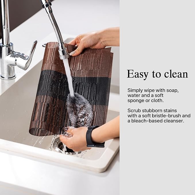 Placemats Set of 12 - Easy Clean Woven Vinyl Placemats for Dining Table, Indoor/Outdoor Place Mats, Washable PVC Table Mats （Ombre Brown Black）