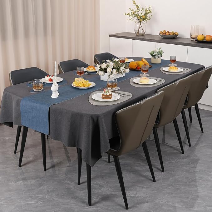 Placemats and Coasters, Washable Placemats Round Faux Leather Wipeable Place Mats Non Slip Heat Resistant Indoor Outdoor Table Mats (Set of 4, Light Gray Navy Blue)