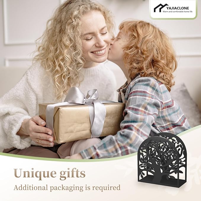 Tree of Life Napkin Holder, Upright Metal Tabletop Napkin Holder with Cushioned Base, Black Decorative Napkin Holder for Kitchen & Dining Table.