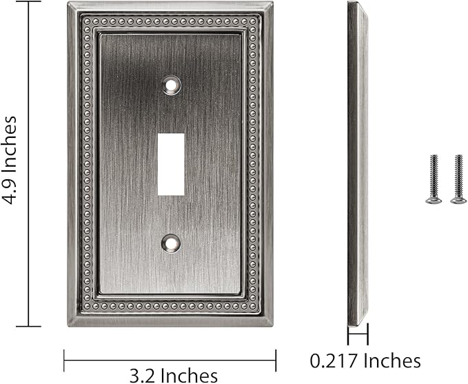 Henne Bery Sunken Pearls Heavy Duty Decorative Wall Plate Switch Plate Outlet Cover (Single Toggle, 3 Pack, Heirloom Silver)