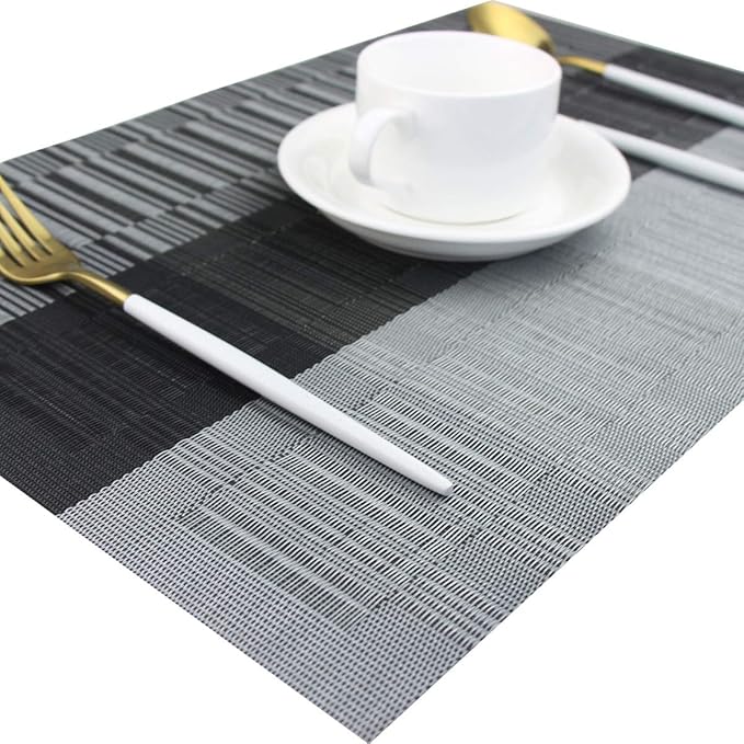 PIGCHCY Placemats,Washable Vinyl Woven Table Mats,Elegant Durable Placemats for Dining Table Set of 4 (Black)