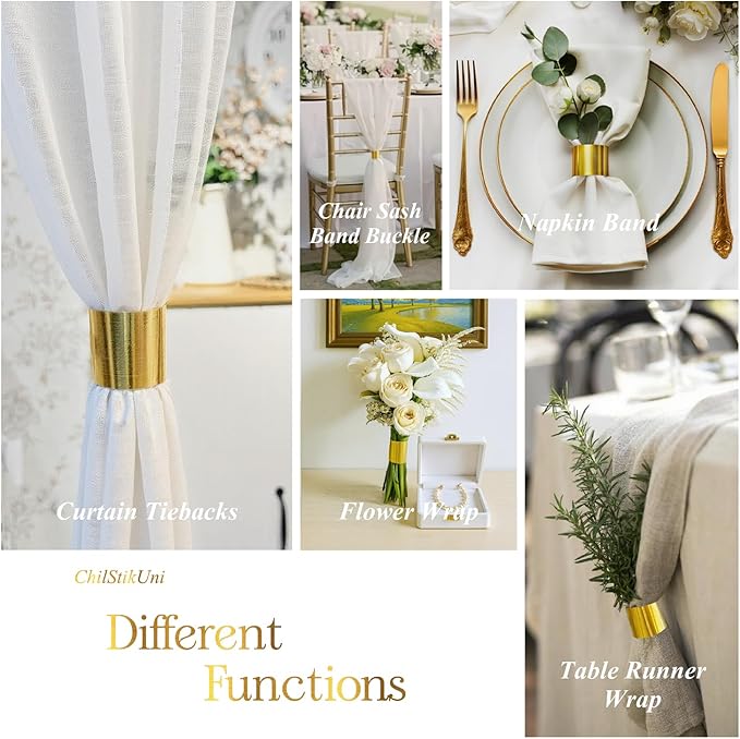 Christmas Napkin Rings Set of 100, 2 Colors in 1, Reusable Adjustable Napkin Bands for Holiday Parties, Wedding, Thanksgiving Table Decor, Waterproof Tear-Proof (Brushed Gold) Great Gift Idea