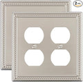 2-Pack Double Duplex Outlet Cover, Brushed Nickel Metal Switch Plates and Outlet Covers, Pearls Decorative Wall Plates for Electrical Outlets, 2 Gang Receptacle Cover, Corrosion Resistant