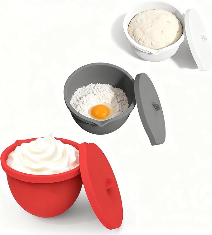 Saphe Silicone bowl Liners for KitchenAid 5 Quart Stand Mixer - Stand Mixer parts & Accessories, 3 packs mixaid silicone Liners with Lids (red+gray+white)
