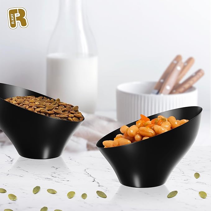 R-kay 6 Pack Angled Candy Bowls - Black Plastic bowls 20 Oz - Premium Plastic Serving Bowls Heavy Duty For Weddings Catering, parties, And All Occasions (Black, Medium)