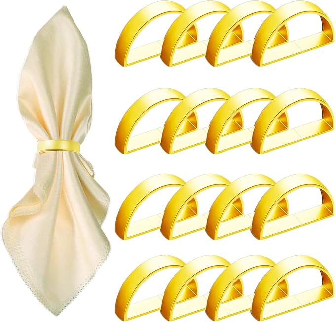 16 Pcs Gold Napkin Rings - Metal Napkin Ring,Stainless Steel Napkin Rings for Table Settings Wedding Christmas Party Dinner Table(Semicircle)