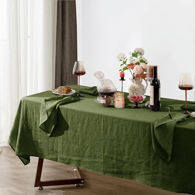 Talasily Linen Tablecloth 100% Pure Linen Table Cloth 60x108 Inches Rectangle Tablecloths Washable Cloths for Kitchen, Dining, Buffet Parties, Holidays, Picnic, Weddings and Restaurants-Green