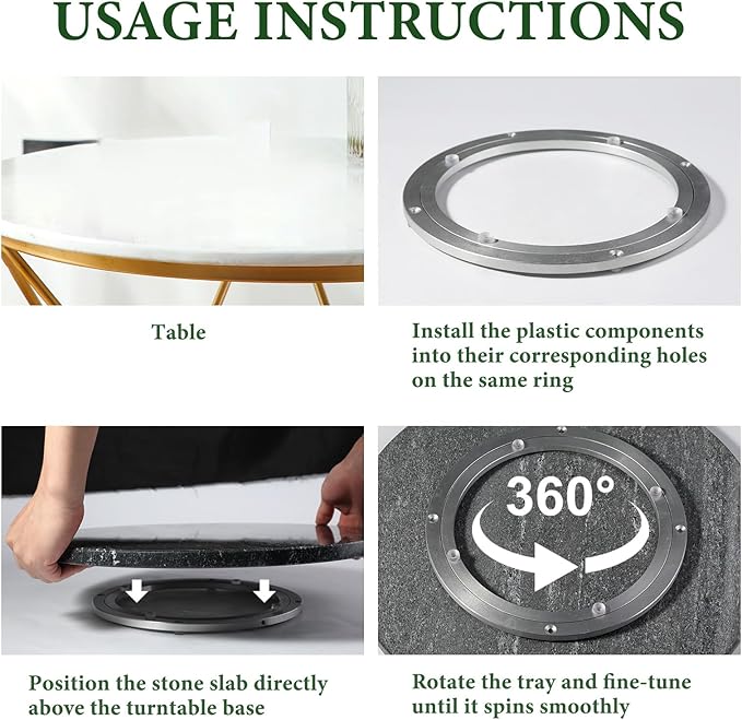 Koville 16'' Black Marble Lazy Susan for Kitchen, Marble Turntable for Dinning, Stone Lazy Susan Organizer for Cabinet, Serving Rotation Spinning Tabletop Organizer Swiveling, Spice Rack Storage
