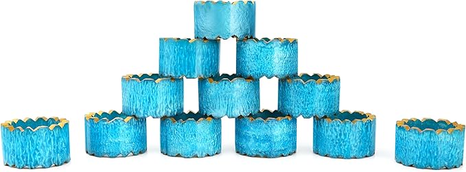 ALPHA Living HOME Handmade Epoxy Napkin Rings Set of 12 | Elegant Round Napkin Holders for Dining Table, Weddings, Parties & Home Décor | Durable & Stylish Farmhouse Table Accessories - (Blue Gold)
