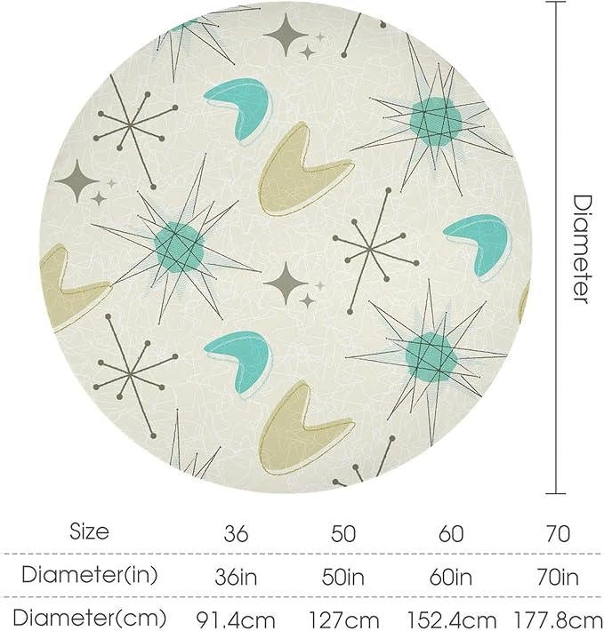 Mid Century Round Tablecloth, Modern Atomic Abstract Geometric Pattern Tablecloth for Home Party Dining Room Kitchen Decorm 60Inch(152cm)