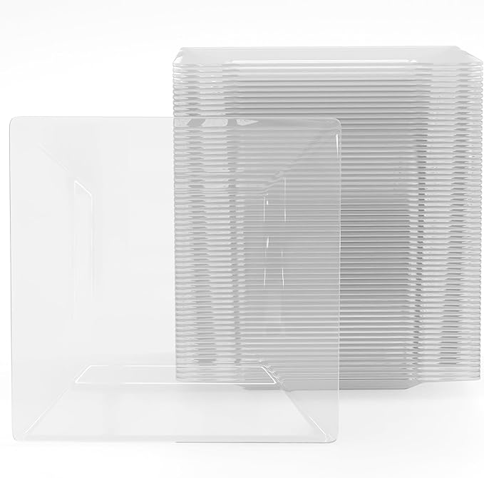 Exquisite Mini Disposable Appetizer Plates - 100 Pack 4.5" x 4.5" Crystal Clear Plastic Dessert Plates - Elegant Design for Weddings, Birthdays, Formal Parties - Stackable & Convenient - BPA Free