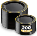 WDF 200PCS Black and Gold Plastic Plates - Black Plates Disposable for Party - Heavy Duty Plastic Plate for New Year