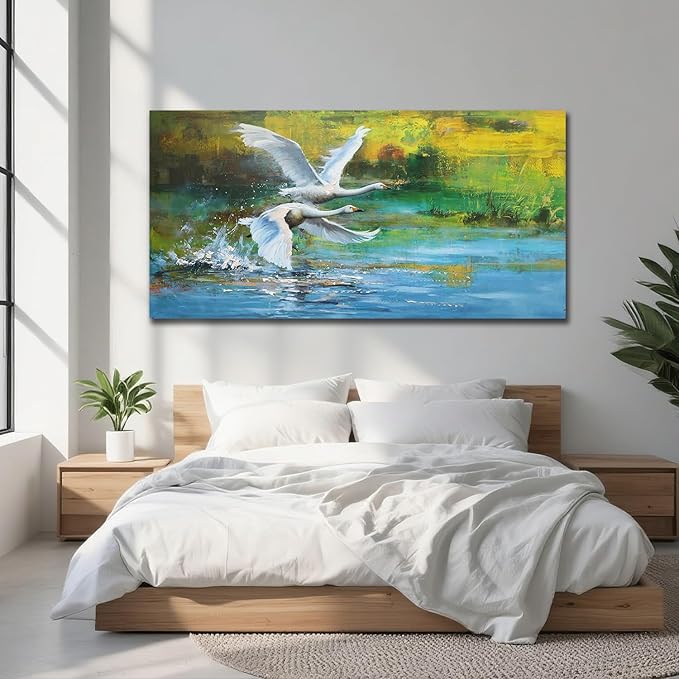 Anolyfi Swan Canvas Wall Art for Living Room, Vivid Goose Decorative Painting Large Animals Artwork Farmhouse Decor Picture Framed for Hallway Bedroom Kitchen Office Home Decor 40"x20"