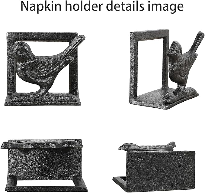 Exquisite Vintage Cast Iron Napkin Holder With Playful Standing Animal Motif - Birdie Napkin Holders are suitable for kitchens, restaurants, and parties