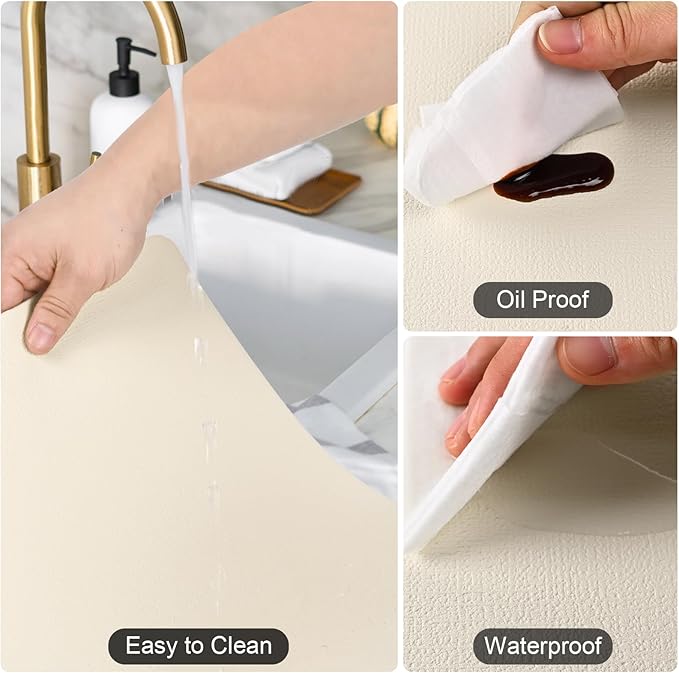 Faux Leather Placemats Set of 6, Heat Resistant Wipeable Washable Vinyl Place Mats, Waterproof Anti-Slip Dining Table Mats, Suitable for Indoor & Outdoor Use (Ivory White)