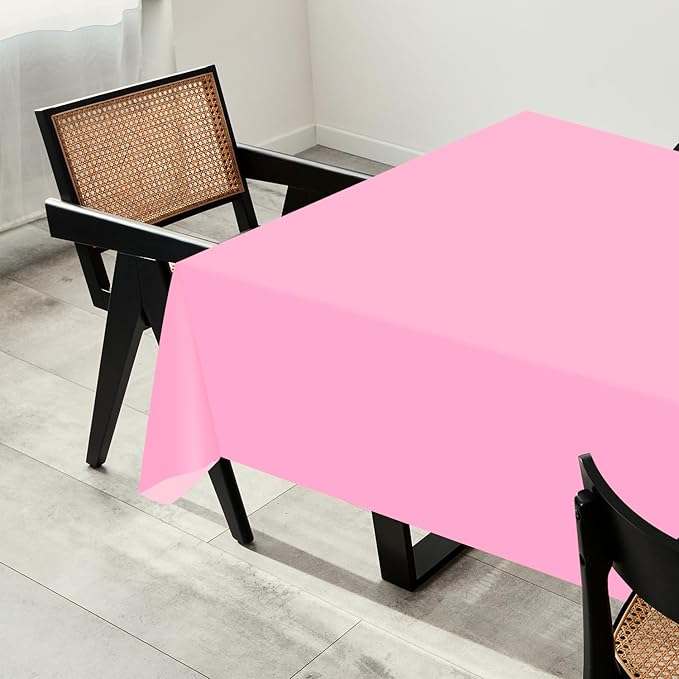 54 Inch X 200 Feet Plastic Table Cover Roll with Convenient Slide Cutter, Disposable Plastic Table Cloth Roll with Cut-to-Size Design for Weddings, Banquets, Parties (Pink)