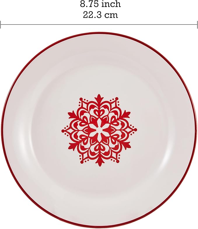 Bico Holly Jolly Salad Plates Set of 4, 8.75 Inch Ceramic Dessert Plates for Salad, Appetizer, Side Dishes, Microwave and Dishwasher Safe, Gift for Housewarming and Christmas