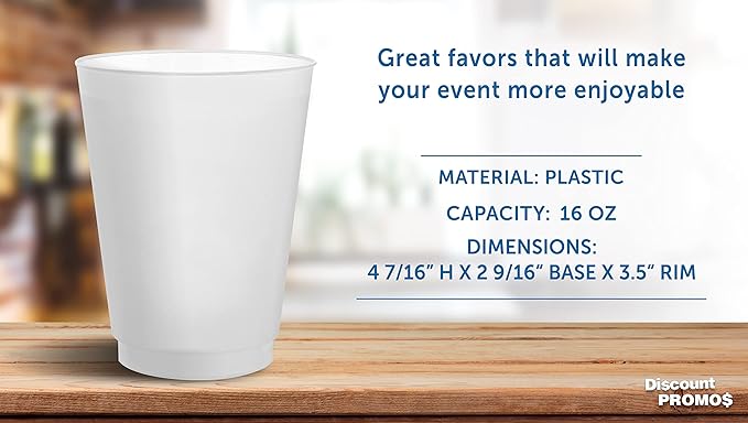 DISCOUNT PROMOS Frosted Plastic Stadium Cups, 10 pack, 16 oz. Shatterproof Flexible Reusable Party Cups, Natural