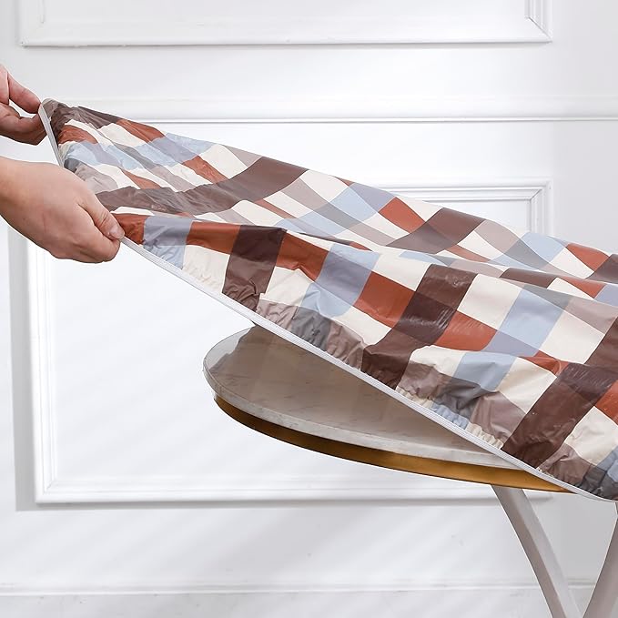 Walrus Round Vinyl Fitted Tablecloth with Flannel Backing Elastic Edge Design Table Cover Waterproof Oil-Proof PVC Table Cloth Stain-Resistant Best for 37"-44" Round