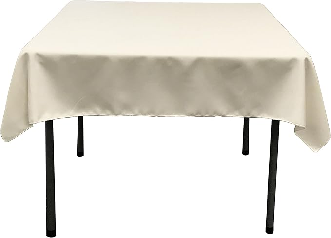 LA Linen Polyester Poplin Washable Square Tablecloth, Stain and Wrinkle Resistant Square Table Cover 52x52, Fabric Table Cloth Square for Dining, Kitchen, Party, Holiday 52 by 52-Inch, Ivory