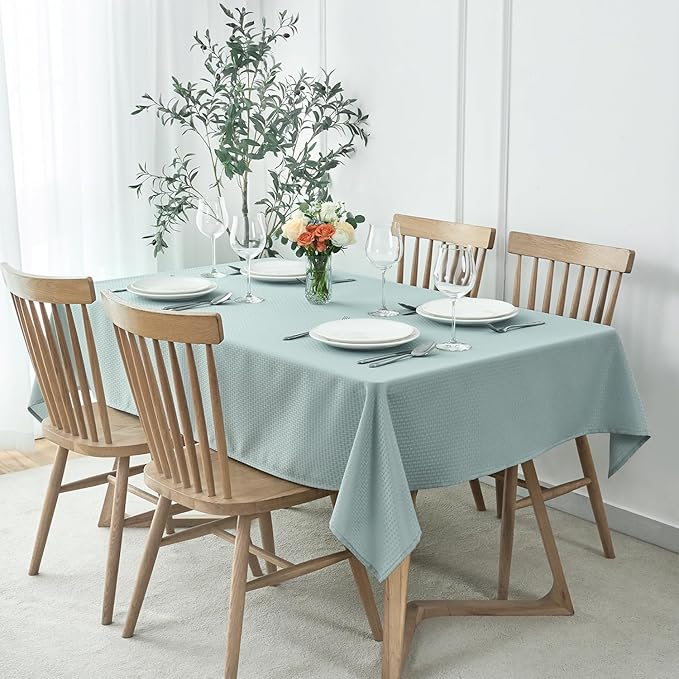 maxmill Jacquard Tablecloth Stain Resistant Waterproof Wrinkle Free Spillproof Washable Soft Weaved Texture Table Cloth for Dining Room, Indoor Outdoor Use, Rectangle 60 x 140 Inch, Dusty Blue