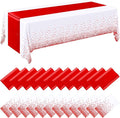 Breling 24 Pack White and Red Disposable Plastic Tablecloths and Satin Table Runner Set, 54 x 108 Inch Tablecloth, 12 x 108 Inch Table Runners for Wedding Graduation Birthday Baby Shower