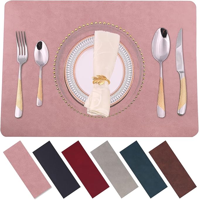 Placemats for Dining Table Set of 4,Design-Classic Faux Leather Eco-Friendly Place Mats,Waterproof&Stain Resistant Table Mats,Washable,Heat-Resistant,Non-Slip for Dining Table Decor (Pink, 4)